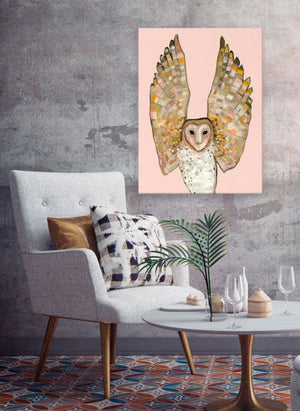 Barn Owl in Coral - Canvas Giclée Print