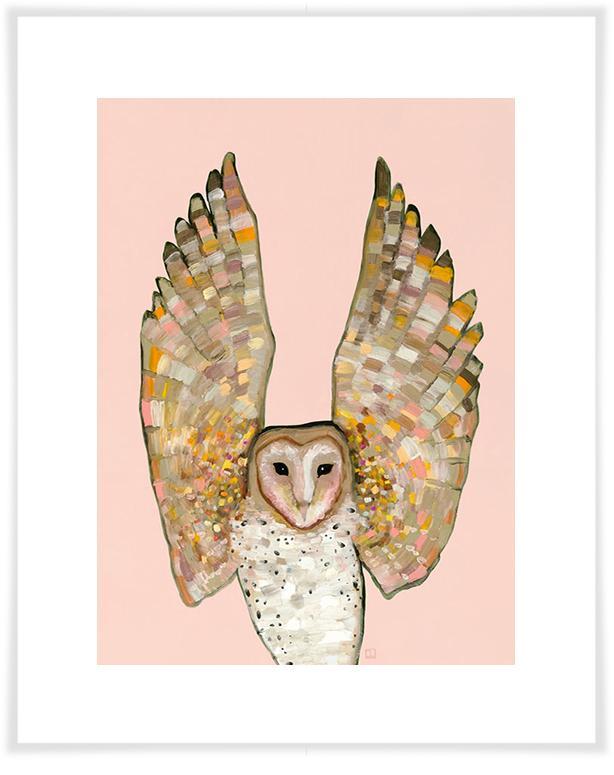 Barn Owl in Coral - Paper Giclée Print