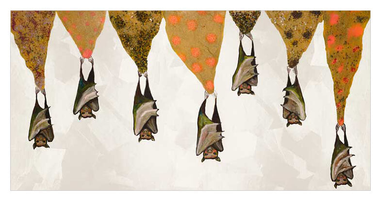 Bats on Sparkly Stalactites on Cream - Canvas Giclée Print