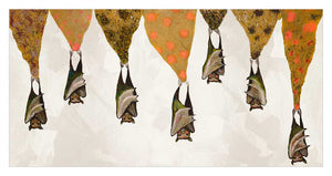 Bats on Sparkly Stalactites on Cream - Canvas Giclée Print