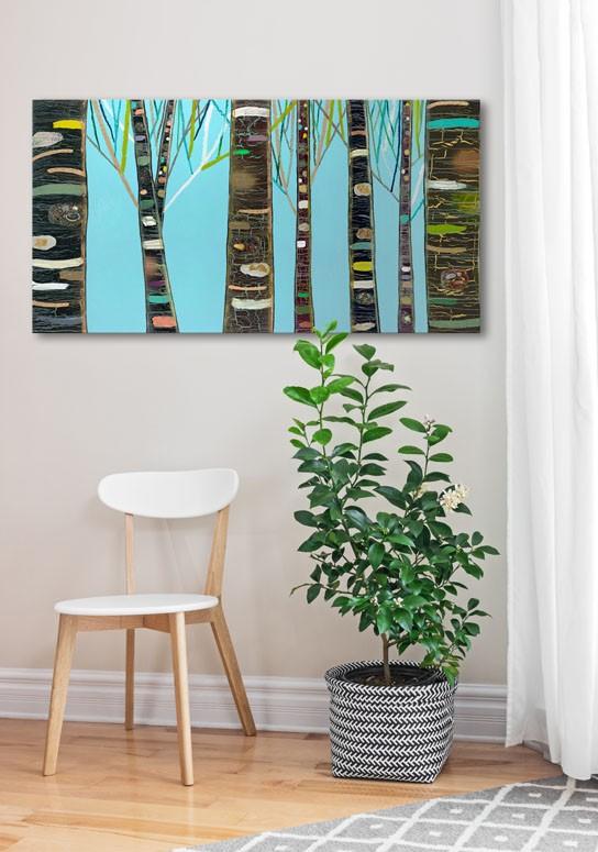 Birch Tree Woods On Blue - Canvas Giclée Print
