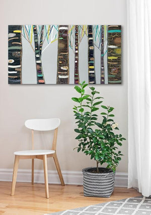 Birch Tree Woods On Silver - Canvas Giclée Print