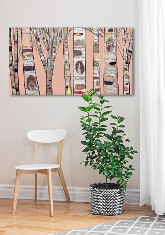Birch Trees Coral - Canvas Giclée Print