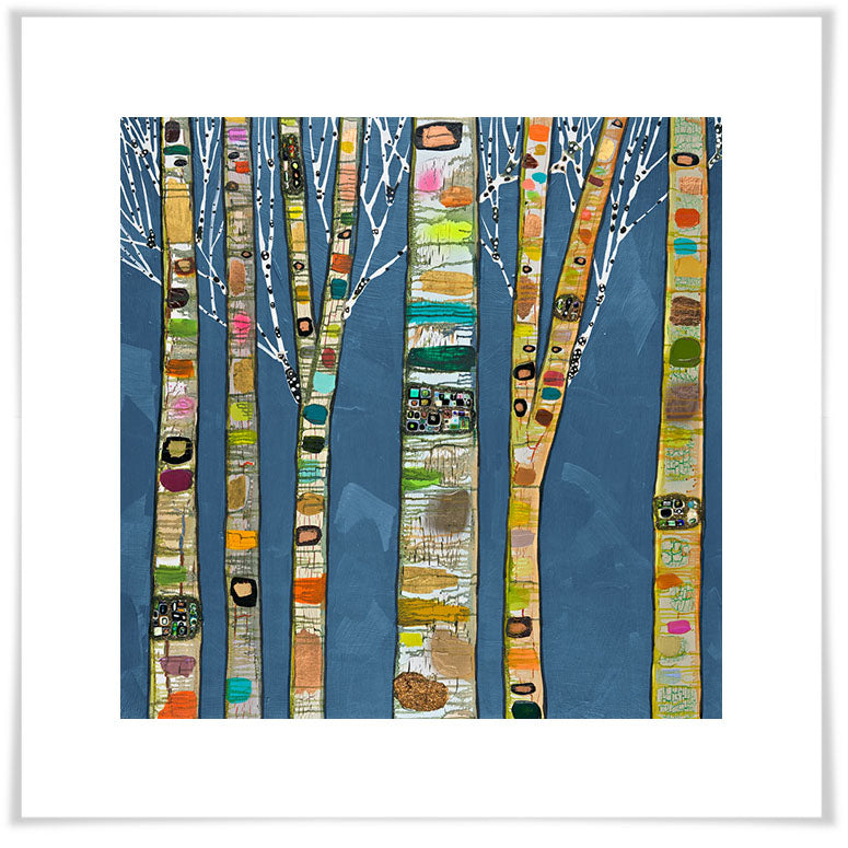 Birch Trees on Cobalt - Paper Giclée Print
