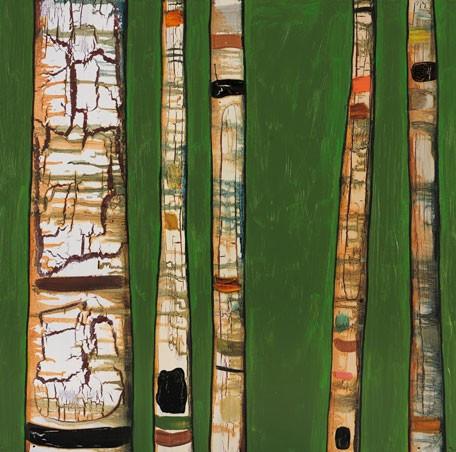 Birch Trunks on Green - Canvas Giclée Print