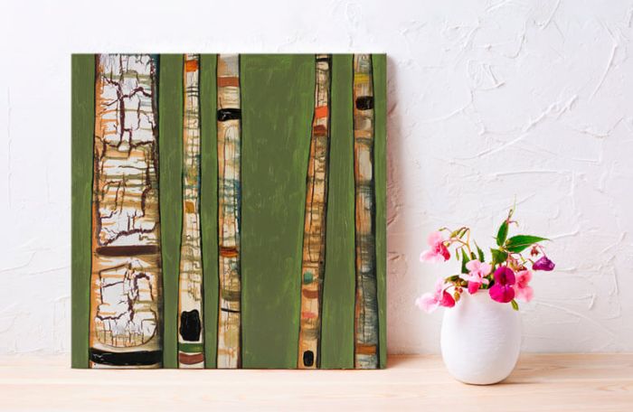 Birch Trunks on Green - Canvas Giclée Print