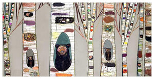 Black Bear Birch Tree Forest in Neutral - Canvas Giclée Print