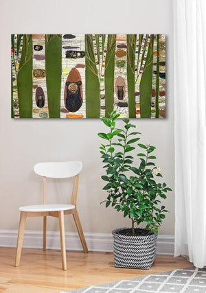 Black Bear Birch Tree Forest - Canvas Giclée Print