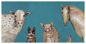 Cattle Dog and Crew in Teal - Canvas Giclée Print