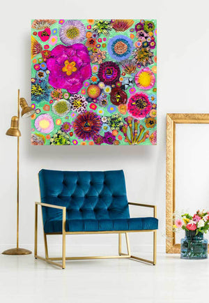Blooms on Spring Green - Canvas Giclée Print