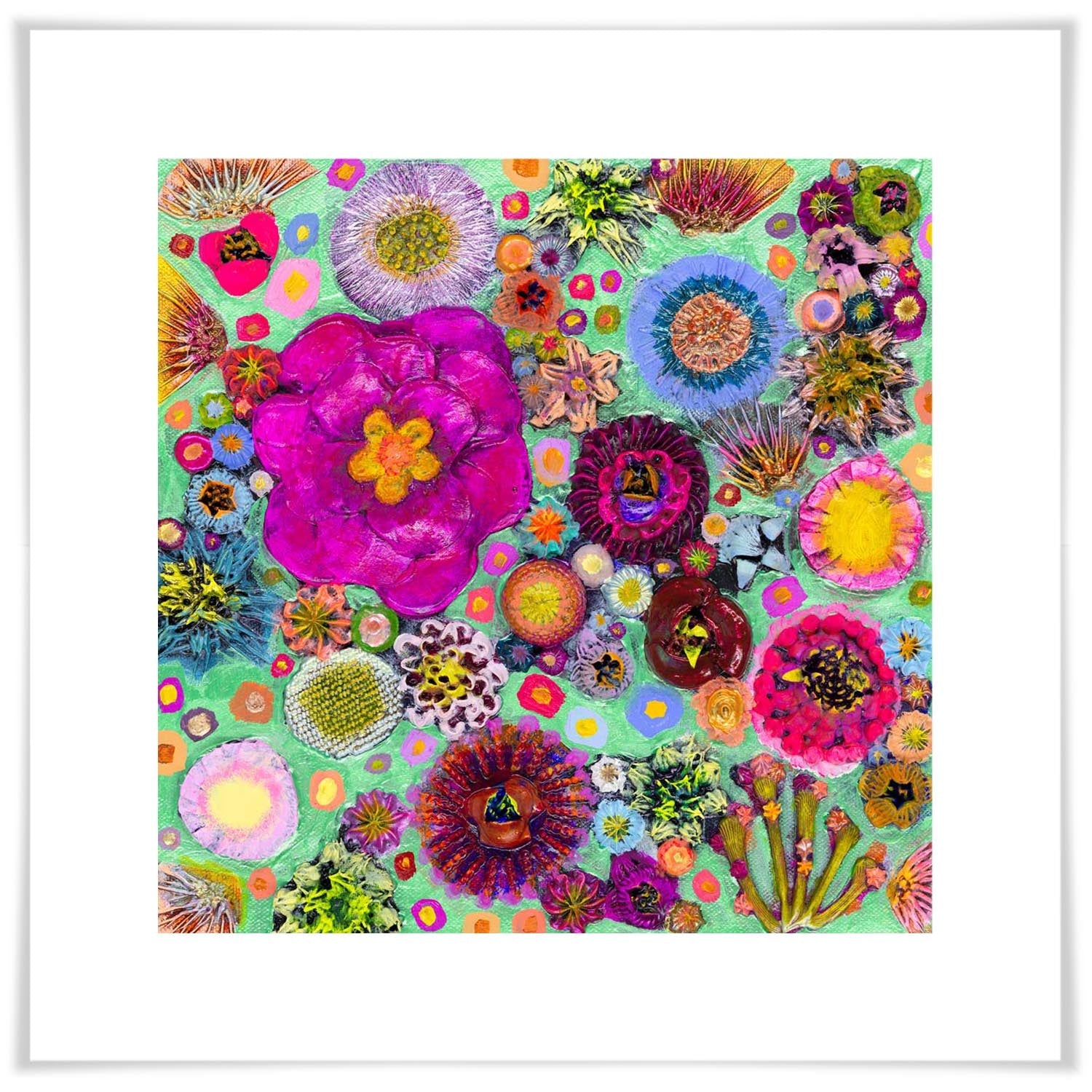 Blooms on Spring Green - Paper Giclée Print