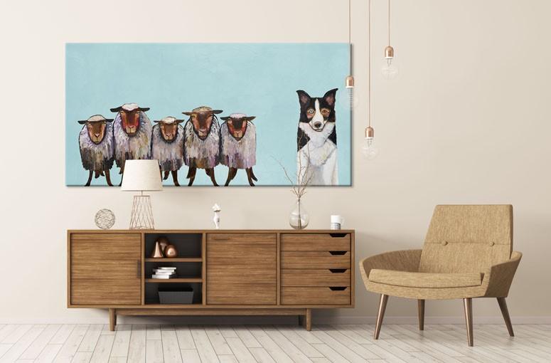 Border Collie and Crew in Sky Blue - Canvas Giclée Print