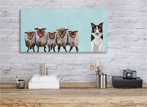 Border Collie and Crew in Sky Blue - Canvas Giclée Print