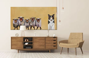 Border Collie and Crew in Butter Yellow - Canvas Giclée Print