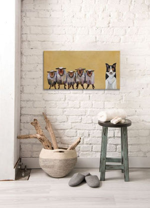 Border Collie and Crew in Butter Yellow - Canvas Giclée Print