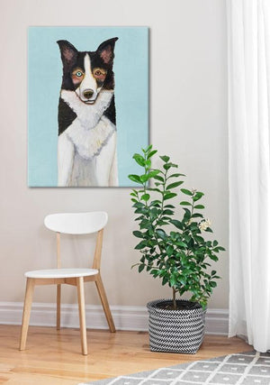 Border Collie in Sky Blue - Canvas Giclée Print