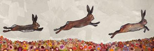 Brown Bunnies Jumping Over Wildflowers - Canvas Giclée Print