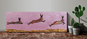 Brown Bunnies Jumping Over Gold Mountains - Canvas Giclée Print