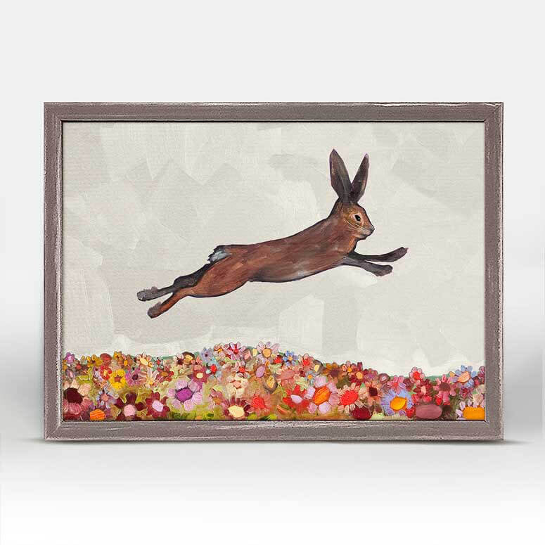 Brown Bunny Jumping Over Flowers Mini Print 7"x5"