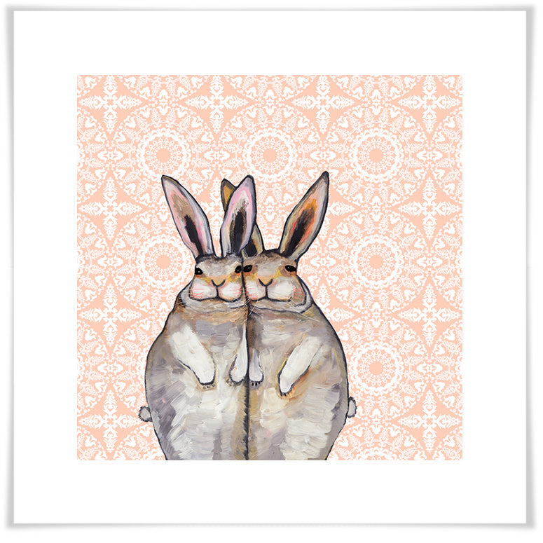 Cuddle Bunnies in a Lace Blanket - Paper Giclée Print
