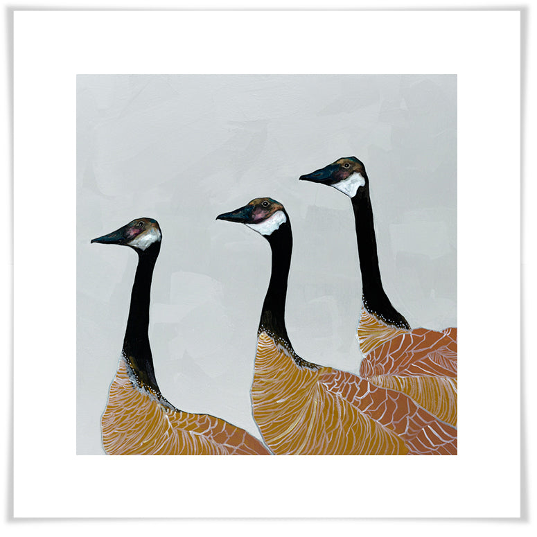 Canadian Geese - Silver White - Paper Giclée Print