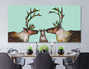 Caribou Family in Mint -  Canvas Giclée Print