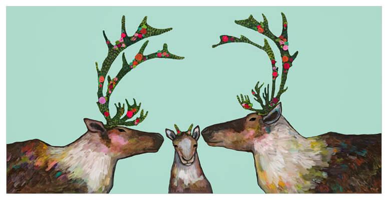 Caribou Family in Mint -  Canvas Giclée Print