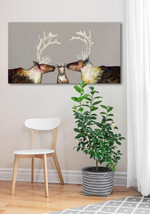 Caribou Family in Taupe - Canvas Giclée Print