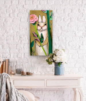 Carrot Cake Bunny Holding Flower - Canvas Giclée Print