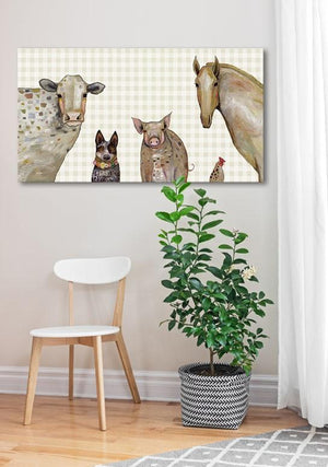 Cattle Dog and Crew in Plaid - Canvas Giclée Print