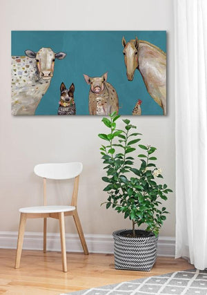 Cattle Dog and Crew in Teal - Canvas Giclée Print