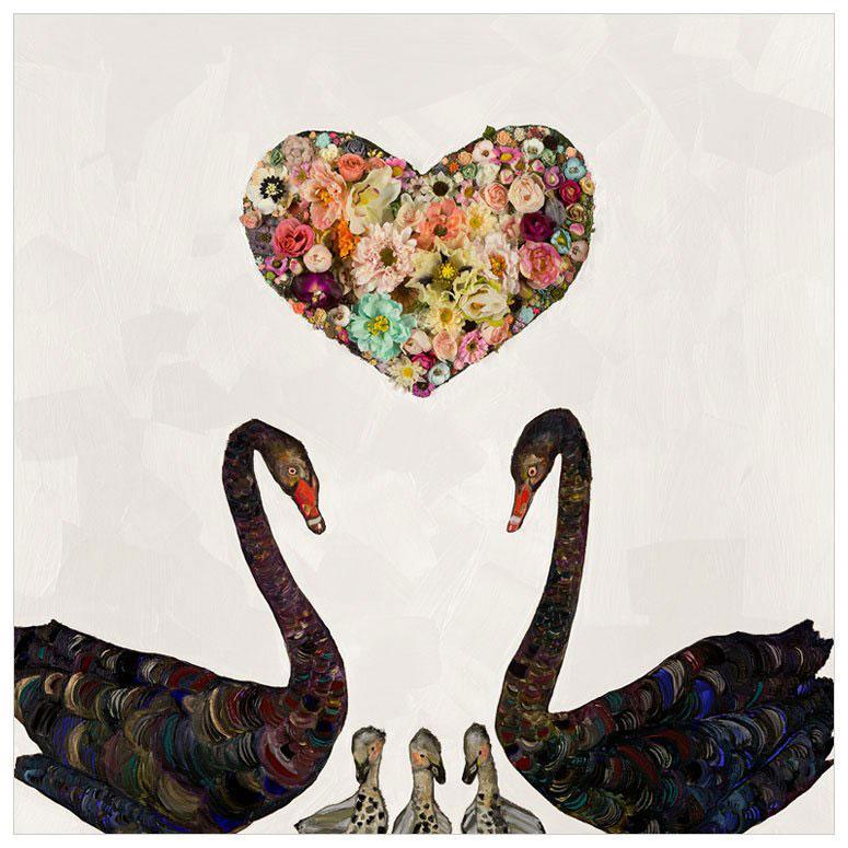 Swan Love on Pearl White - Canvas Giclée Print