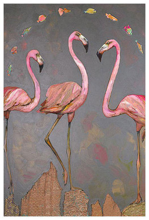 Flamingos and Fish - Canvas Giclée Print