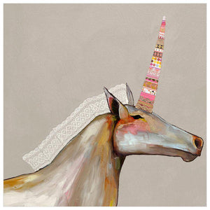Unicorn With Lace Mane in Champagne - Canvas Giclée Print