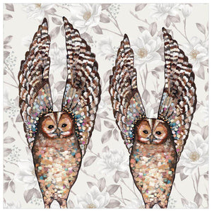 Owl Duo Floral - Canvas Giclée Print