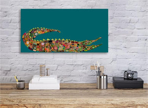 Crocodile on Teal - Canvas Giclée Print
