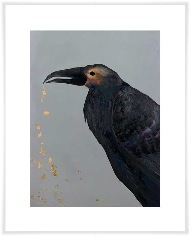 Crow Crunching Gold Beetle Crumbs - Paper Giclée Print