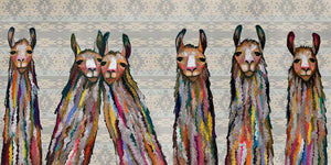 Six Lively Llamas Tribal - Canvas Giclée Print