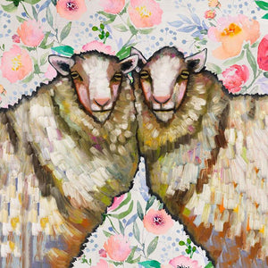 Sheep Duo Floral - Canvas Giclée Print