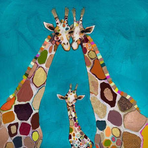 Giraffe Family in Turquoise - Canvas Giclée Print