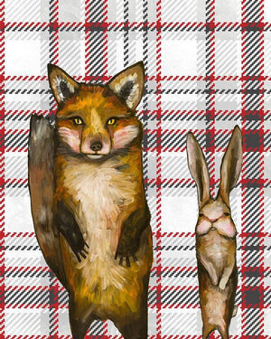 Fox and Rabbit Wedding Day on Tartan - Canvas Giclée Print