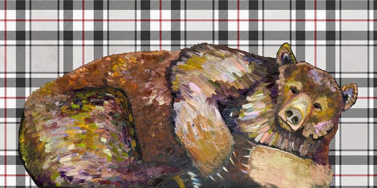 Grizzly Bear Dreams on Tartan - Canvas Giclée Print