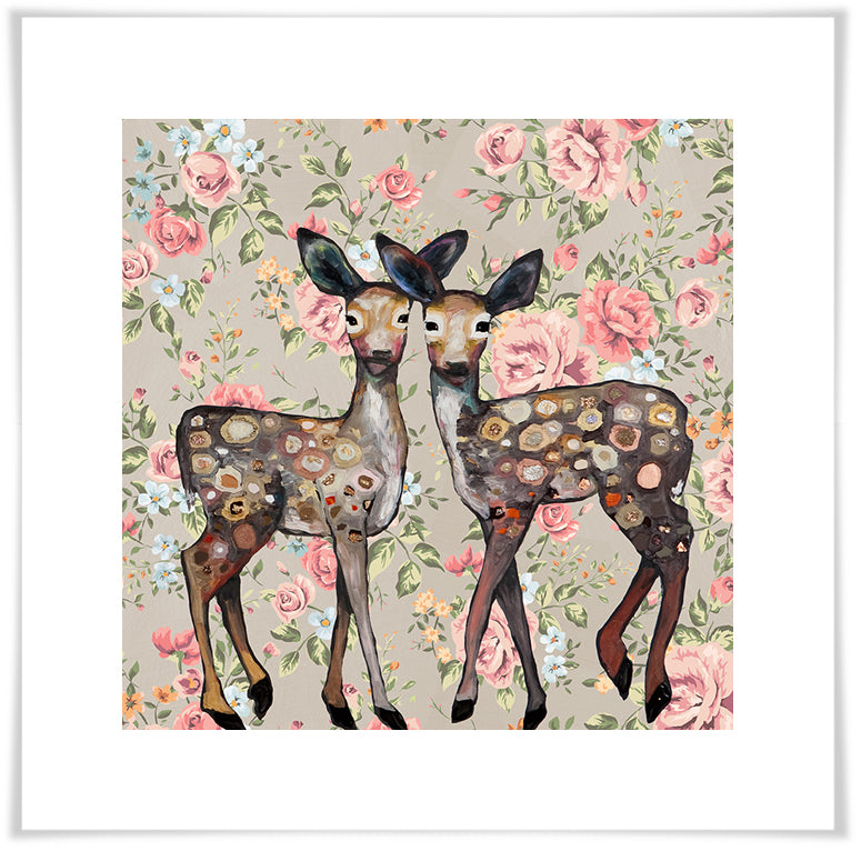 Dancing Deer Floral - Paper Giclée Print