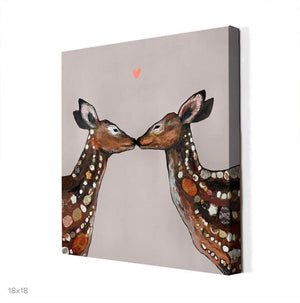 Deer Love Heart Neutral - Canvas Giclée Print