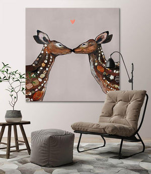 Deer Love Heart Neutral - Canvas Giclée Print