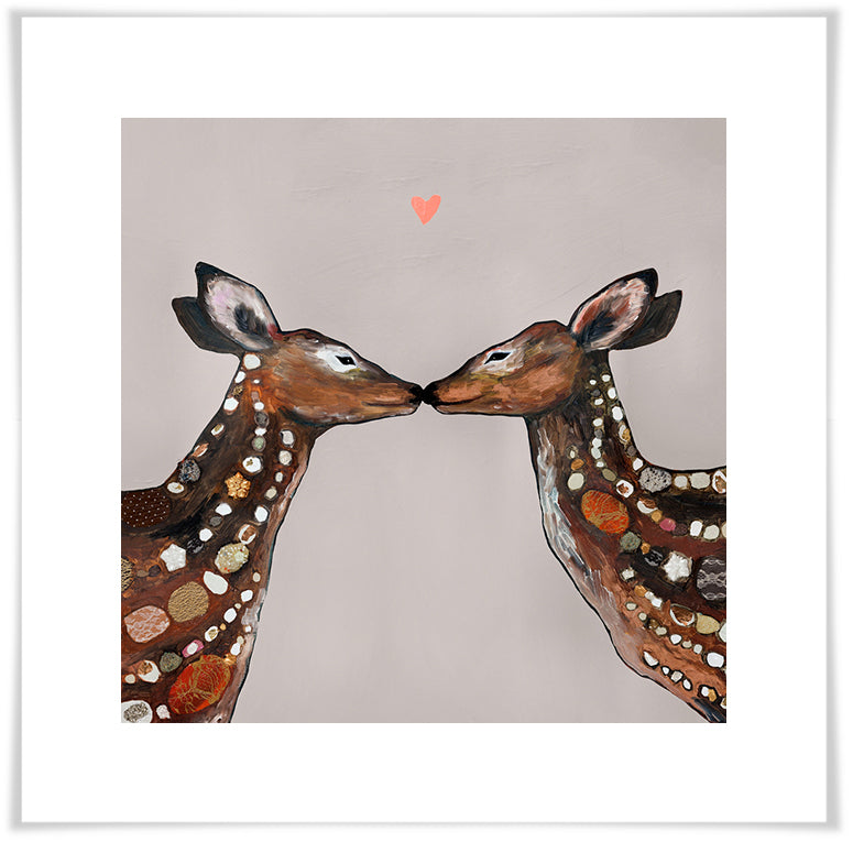 Deer Love Heart Neutral - Paper Giclée Print