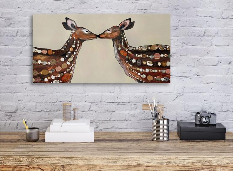 Deer Love on Cream - Canvas Giclée Print