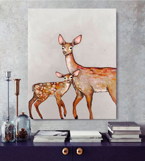 Deer with Fawn Soft Pewter - Canvas Giclée Print