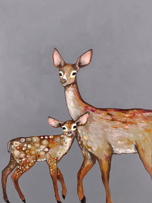 Deer with Fawn Grey - Canvas Giclée Print