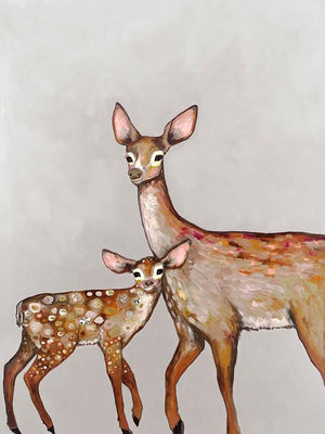 Deer with Fawn Soft Pewter - Canvas Giclée Print